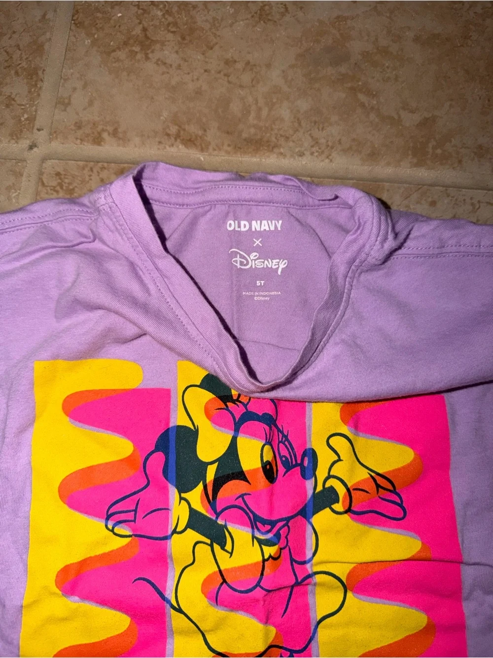Old Navy Lavender Tee with Neon Minnie Graphic